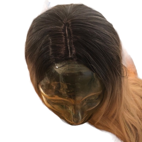 Ombre Cosplay Wig Dark Blonde/Black Synthetic Silky Hair Mesh Laced Cap - Picture 3 of 6